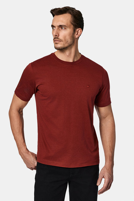Kirəmid Crew Neck Adi Naxışlı Pambıq Kətan Qarışığı Merserizə Edilmiş Basic T-shirt