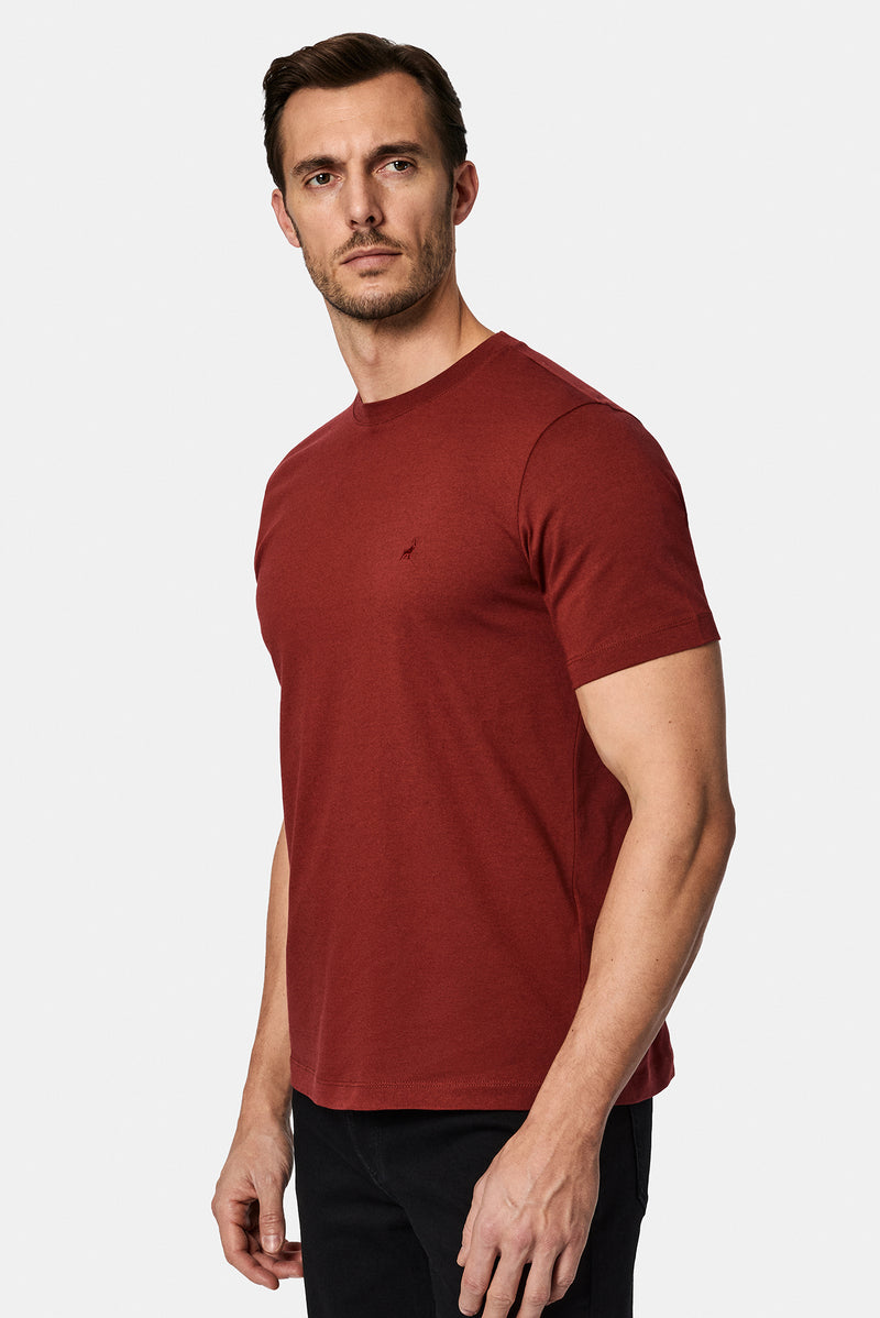 Kirəmid Crew Neck Adi Naxışlı Pambıq Kətan Qarışığı Merserizə Edilmiş Basic T-shirt