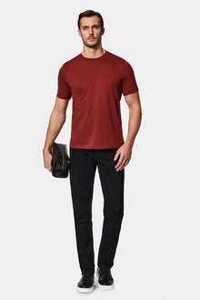 Kirəmid Crew Neck Adi Naxışlı Pambıq Kətan Qarışığı Merserizə Edilmiş Basic T-shirt