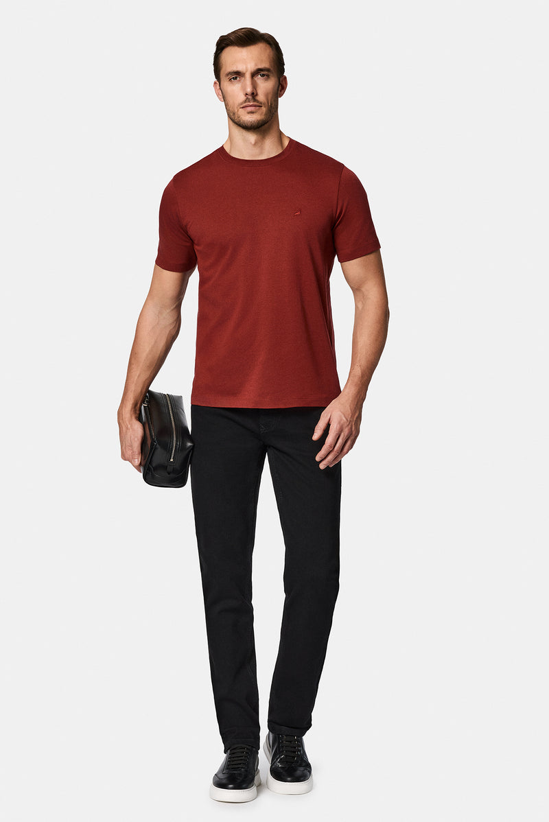 Kirəmid Crew Neck Adi Naxışlı Pambıq Kətan Qarışığı Merserizə Edilmiş Basic T-shirt