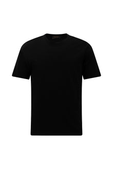Qara Crew Neck Adi Fit Naxışlı Modal Qarışıq Futbolka