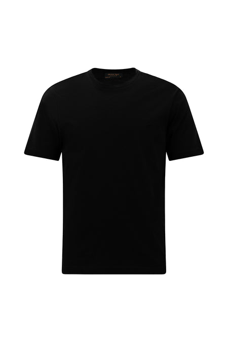 Qara Crew Neck Adi Fit Naxışlı Modal Qarışıq Futbolka
