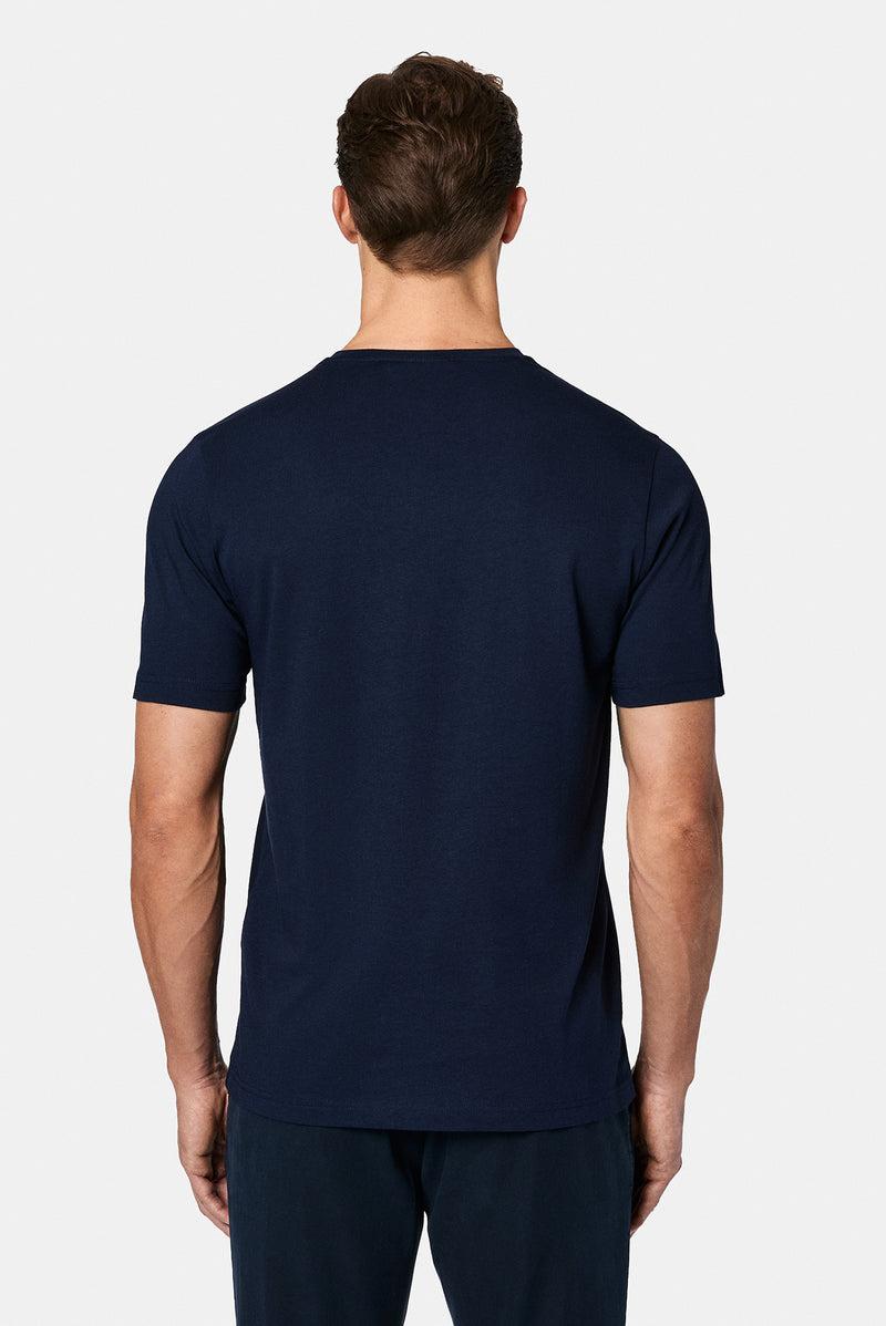 Tünd Göy Crew Neck Adi Fit Naxışlı Modal Qarışıq Futbolka