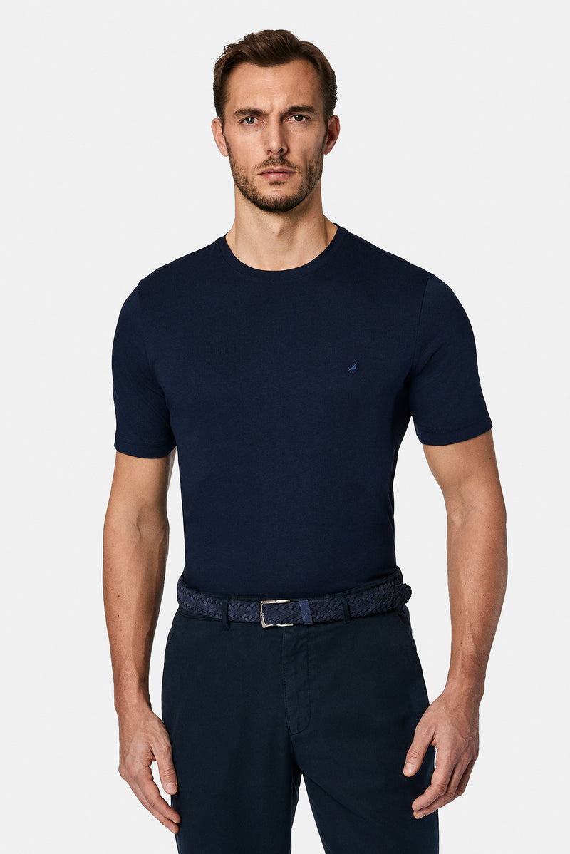 Tünd Göy Crew Neck Adi Fit Naxışlı Modal Qarışıq Futbolka