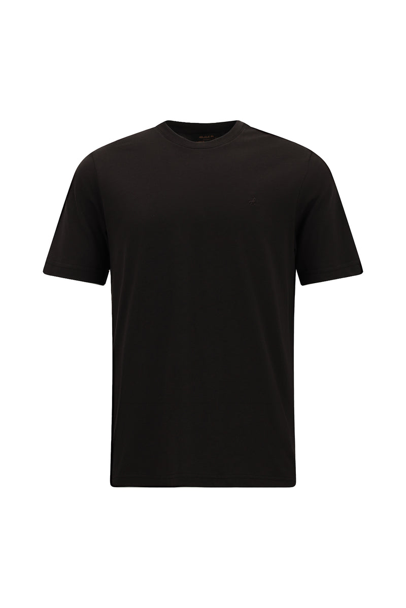 Tünd Qəhvəyi Crew Neck Adi Fit Naxışlı Modal Qarışıq Futbolka