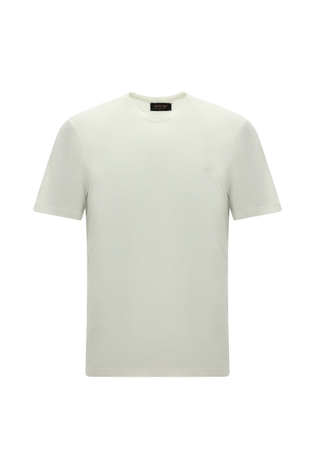 Sınıq Ağ Crew Neck Adi Fit Naxışlı Modal Qarışıq Futbolka