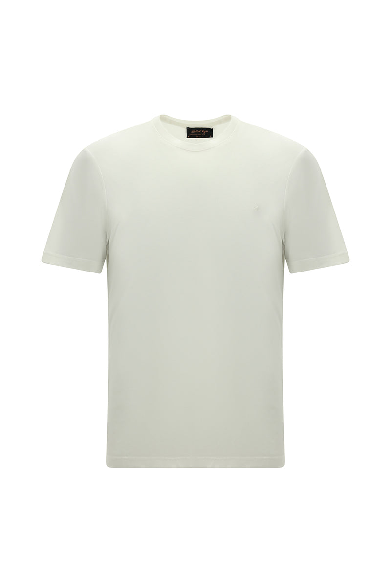 Sınıq Ağ Crew Neck Adi Fit Naxışlı Modal Qarışıq Futbolka