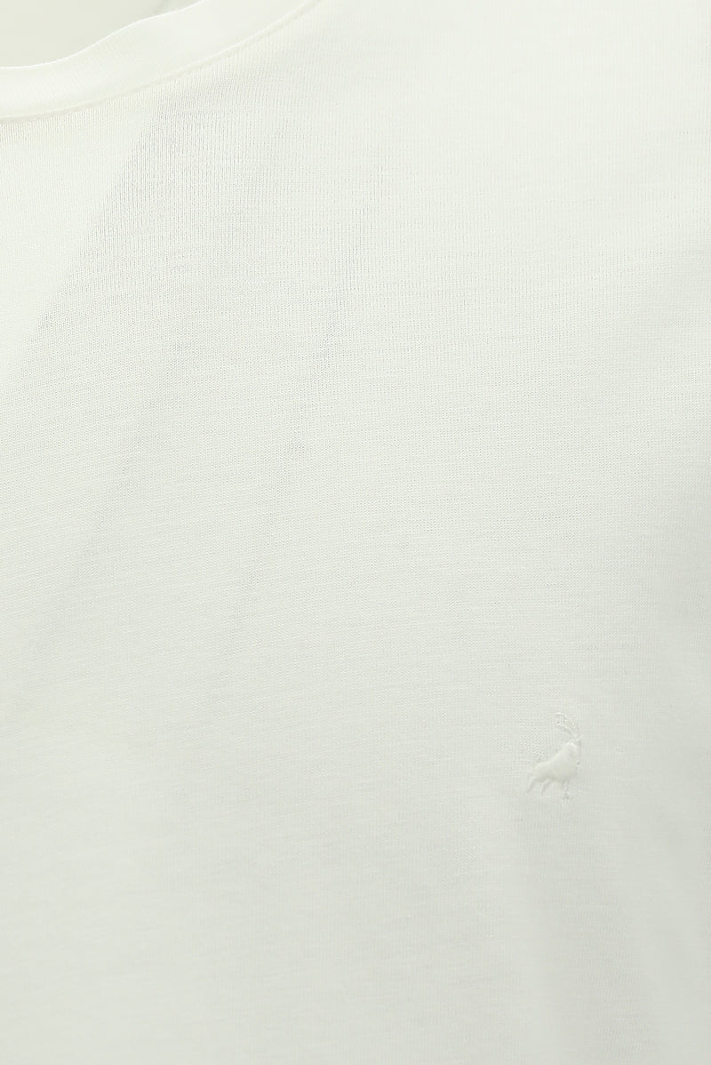 Sınıq Ağ Crew Neck Adi Fit Naxışlı Modal Qarışıq Futbolka