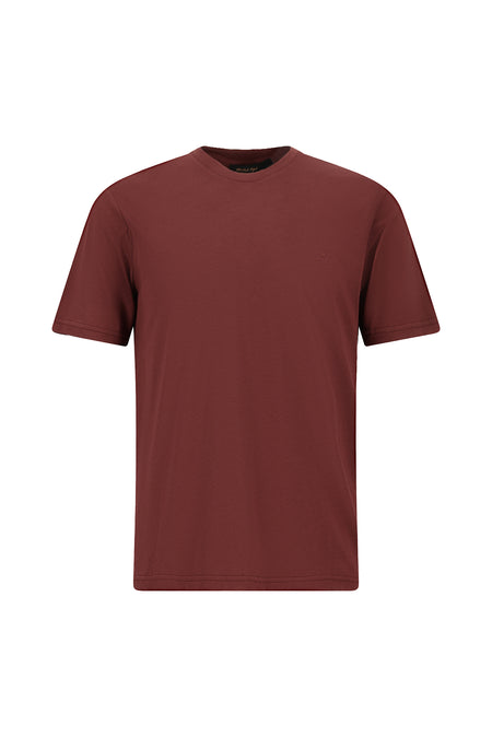 Tünd Bordo Crew Neck Adi Fit Naxışlı Modal Qarışıq Futbolka