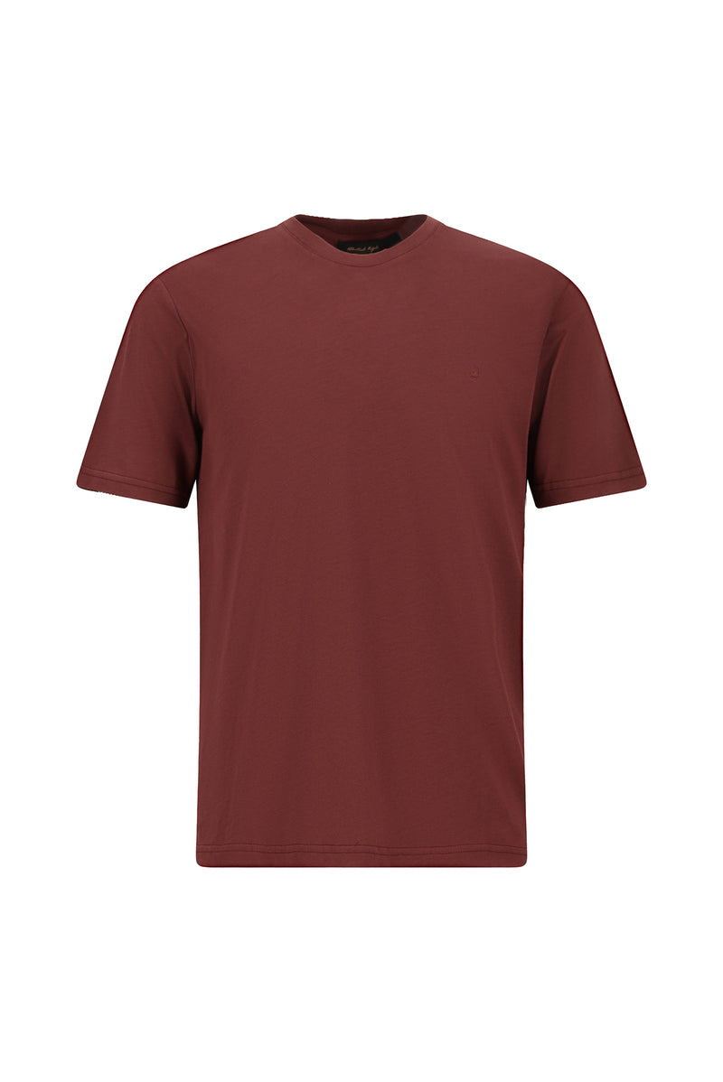 Tünd Bordo Crew Neck Adi Fit Naxışlı Modal Qarışıq Futbolka