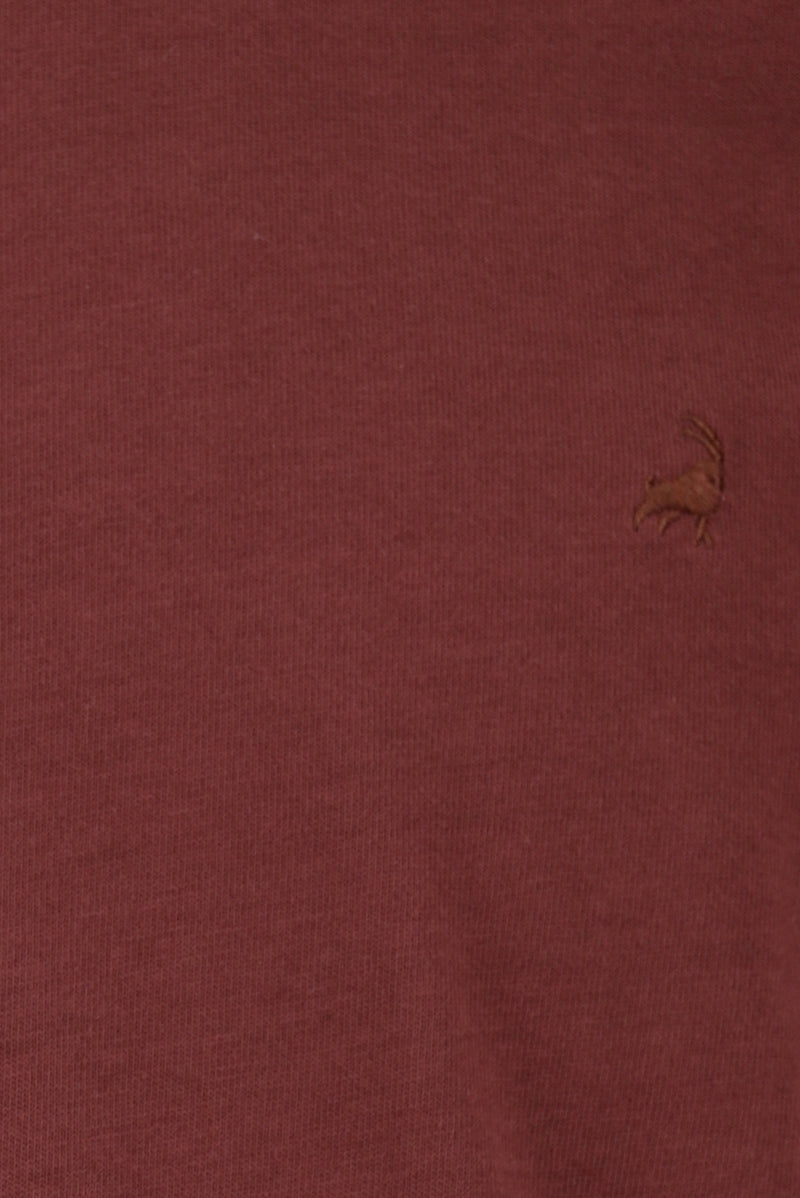 Tünd Bordo Crew Neck Adi Fit Naxışlı Modal Qarışıq Futbolka
